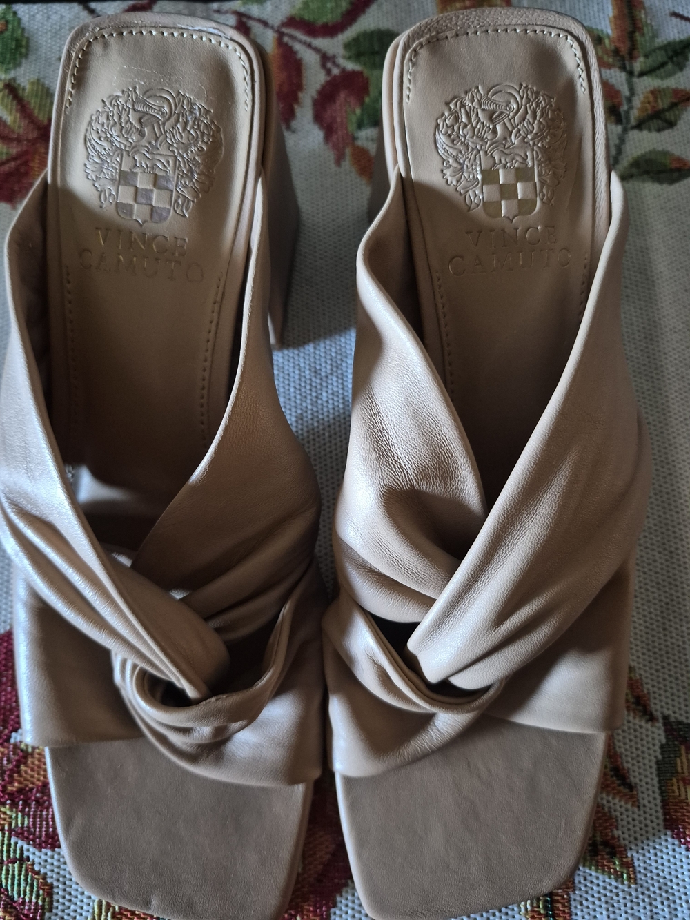 Vince Camuto Twist Front Square Toe Heels in Beige